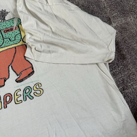 Women's Vintage 90's Oh Boy Happy Camper Cropped White Camp T Shirt Tee Sz OSFA - Picture 3 of 4